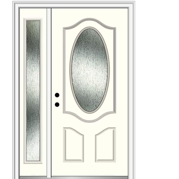 MMI Door 48 in. x 80 in. Right-Hand/Inswing Rain Glass Alabaster Fiberglass Prehung Front Door on 4-9/16 in. Frame