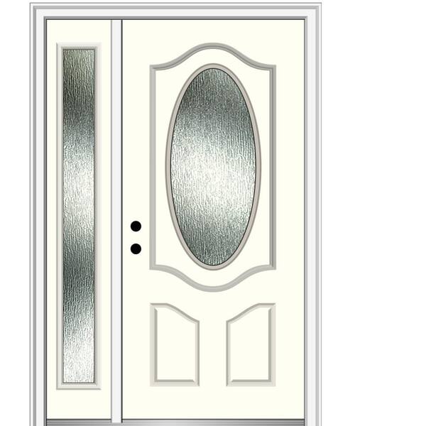 MMI Door 50 in. x 80 in. Right-Hand Inswing Rain Glass Alabaster Fiberglass Prehung Front Door on 4-9/16 in. Frame