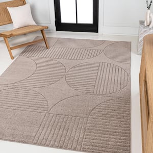 Nordby High-Low Geometric Arch Scandi Striped Taupe/Beige 4 ft. x 6 ft. Indoor/Outdoor Area Rug
