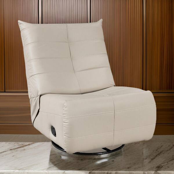 Benjara Tufted Beige Faux Leather Swivel Recliner, Modern Design