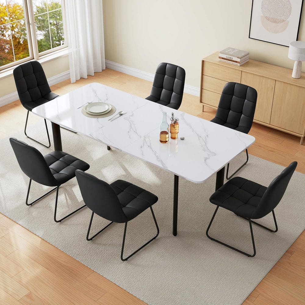 Go Janel GOJANE Modern 7-Piece Extendable Rectangle White MDF Top Dining Room ...