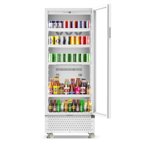 Unbranded 27.55 in. W 14.8 cu. ft. Commercial Slim Narrow Upright Display Refrigerator 1-Glass Door Beverage Cooler in White