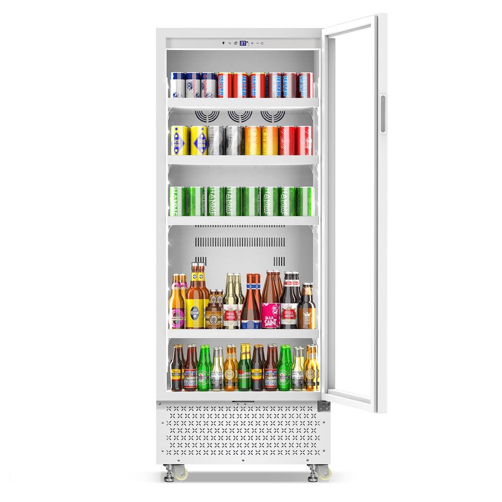 27.55 in. W 14.8 cu. ft. Commercial Slim Narrow Upright Display Refrigerator 1-Glass Door Beverage Cooler in White