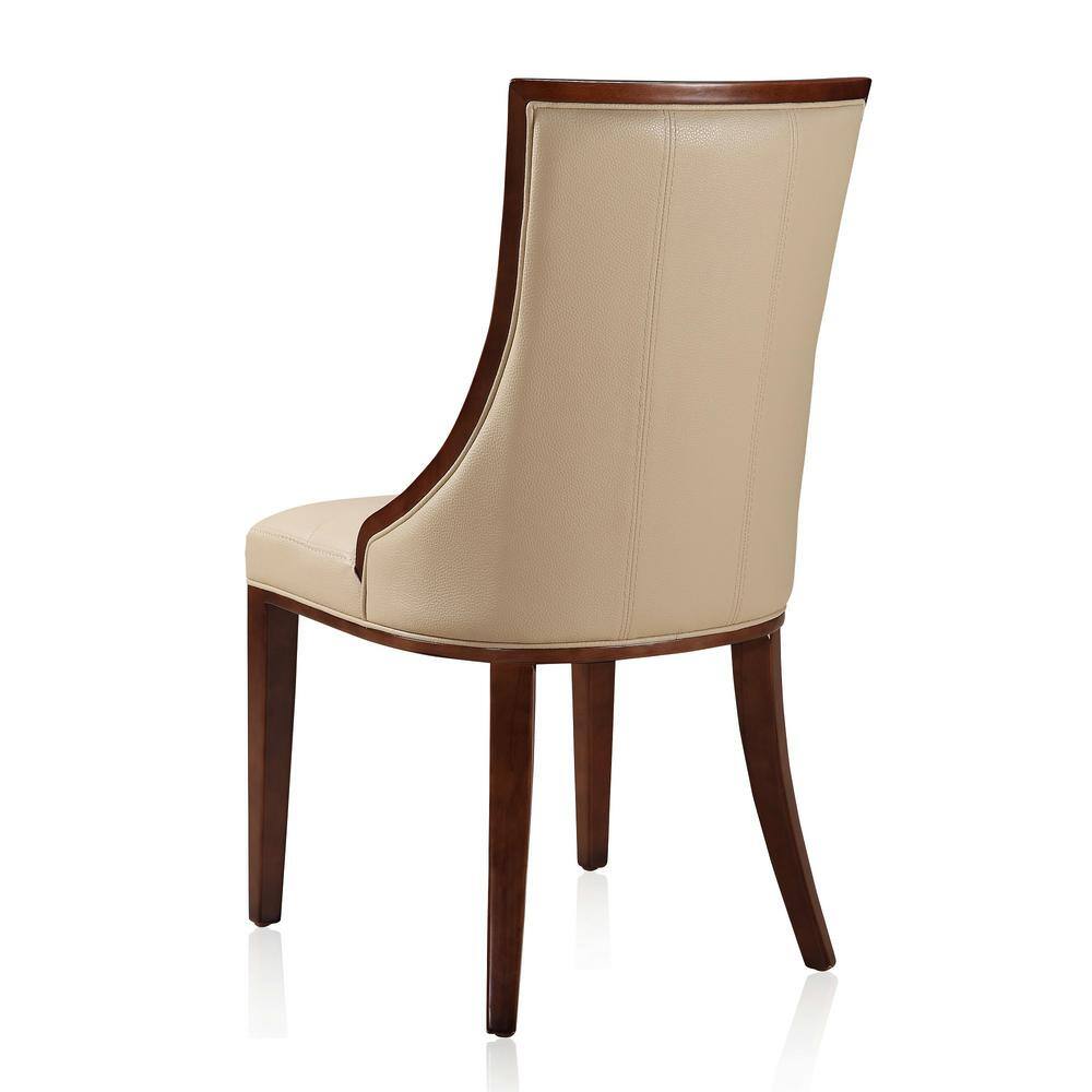 Cream Faux Leather and Walnut Parsons Dining Chairs, Set of 2