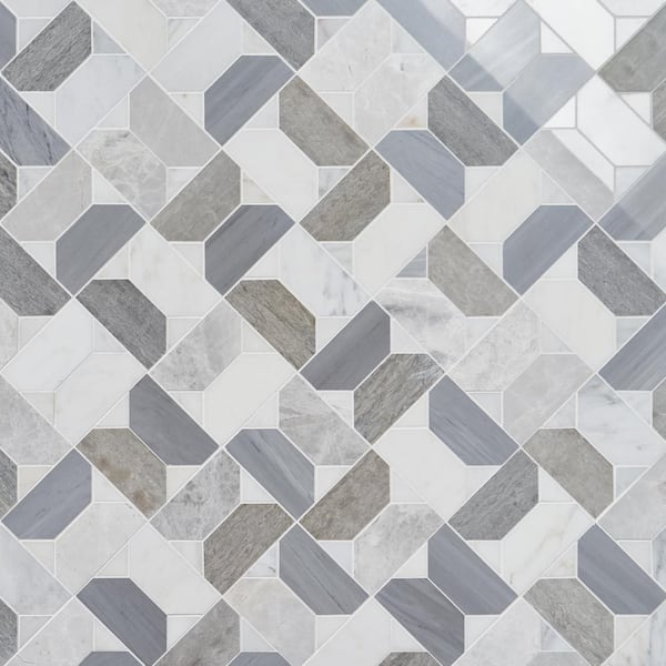 Ivy Hill Tile Sheba Glacier Gray 12.83 in. x 12.83 in. Polished Marble Luxury Mosaic Floor and Wall Tile 1.14 sq. ft./Each