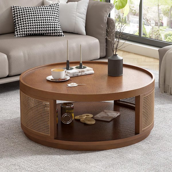 Harper & Bright Designs Mid-Century Modern 37.1 in. Brown Round Oak ...