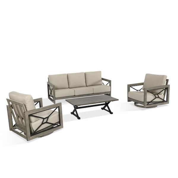 Marindo 4-Piece Aluminum Swivel Outdoor Conversation Set with Echo Dune Sunbrella Cushions