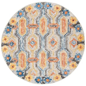 Trace Gray/Blue 8 ft. x 8 ft. Trellis Round Area Rug