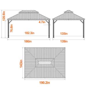 16 ft. x 12 ft. Wood Grain Aluminum Double Hardtop Gazebo with Curtains and Netting