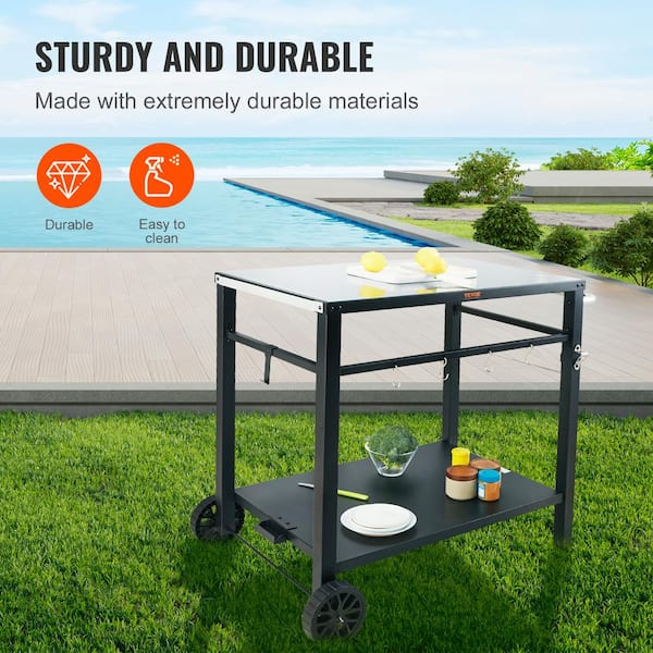 GLOWYE Portable Outdoor Grill Carts Double-Shelf Multifunctional