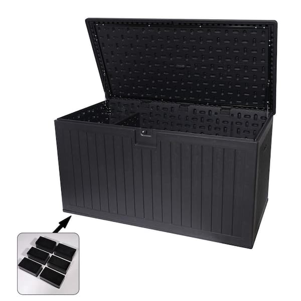 260 gal. Waterproof Outdoor Resin Storage Deck Box, Double-Layer Cover Lockable, Versatile Deck Bench w/ 6 Non-Slip Feet