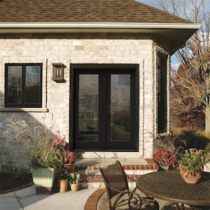 60 in. x 80 in. W-5500 Black Clad Wood Right-Hand Full Lite French Patio Door w/Unfinished Interior