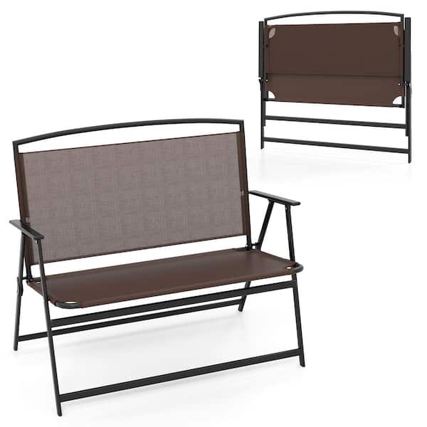 ANGELES HOME 2-Person Brown Metal Outdoor Bench with Backrest and Armrests