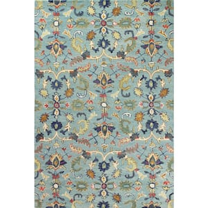 Valencia Teal 4 ft. x 6 ft. (3'6" x 5'6") Floral Transitional Accent Rug