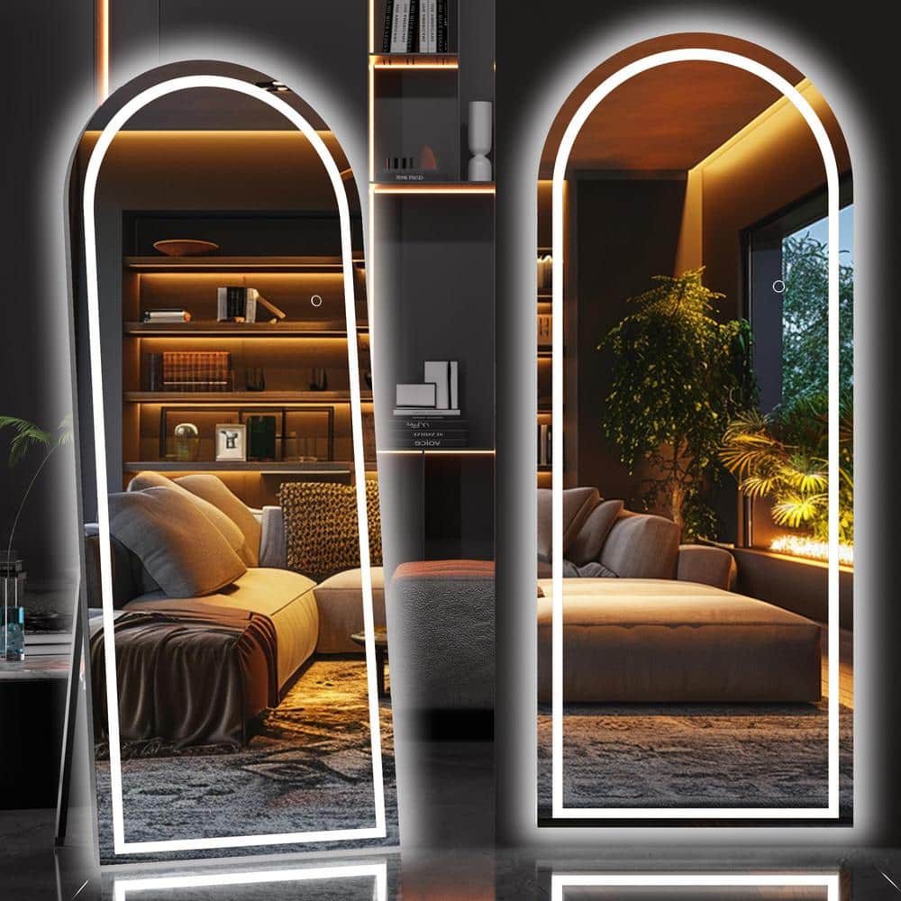 36 in. W x 79 in. H Black Frame Arch LED Full-Length Mirror, Adjustable Bri