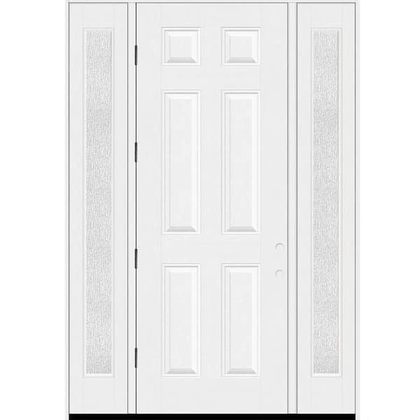 Steves & Sons Regency 68 in. x 96 in. 6 Panel RHOS Unfinished White Mahogany Fiberglass Prehung Front Door w/Rain14in. SLs 4-9/16