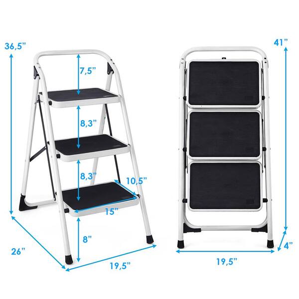 3-Step Heavy-duty Iron Frame Folding Step Stool, 330 lbs.