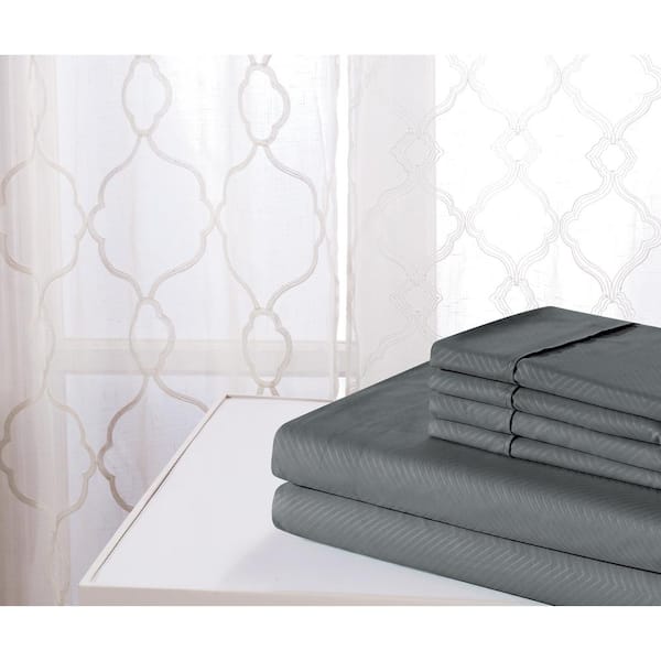 Bamboo Comfort 4-Piece Grey Chevron Embossed Bamboo Queen Sheet Set
