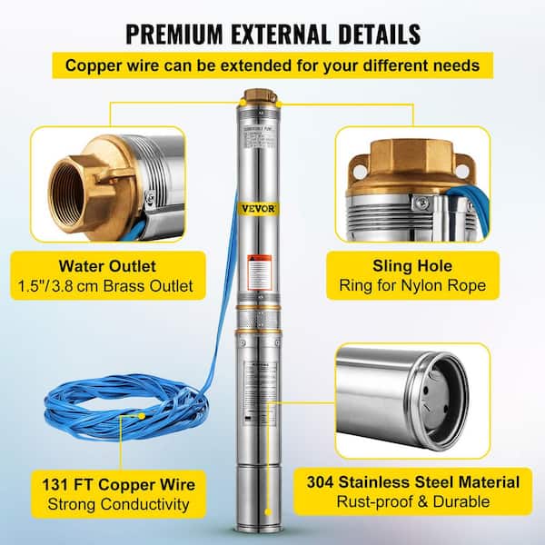 VEVOR HP Well Pump 24 GPM Submersible Well Pump Head Lift, 54 OFF