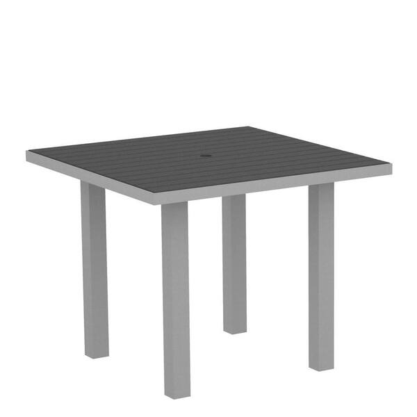 POLYWOOD Euro Textured 36 in. Silver Square Patio Dining Table with Slate Grey Top