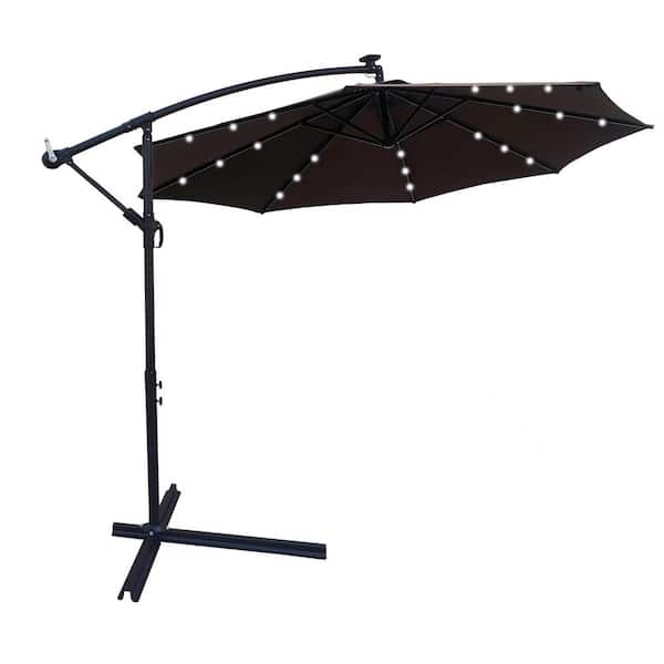 Unbranded 10 ft. Outdoor Patio Umbrella Solar Powered LED Lighted Sun Shade Market Waterproof 8 Ribs Umbrella in Chocolate