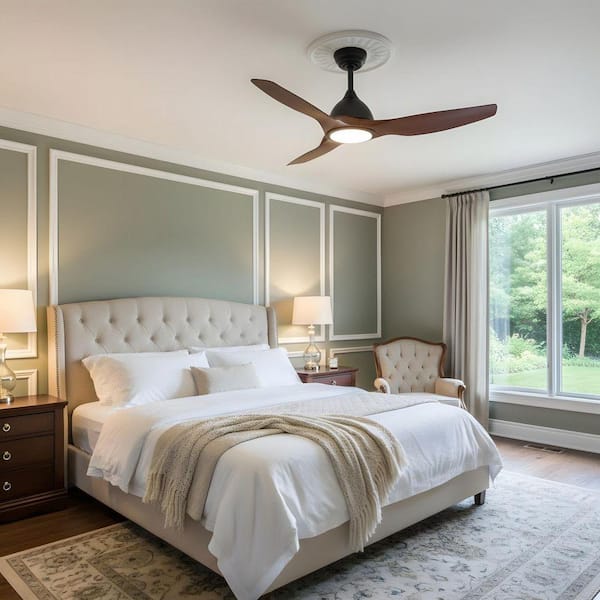 52 in. Integrated LED Indoor Black Walnut Ceiling Fan with Light Kit, DC Reversible Motor,Downrod