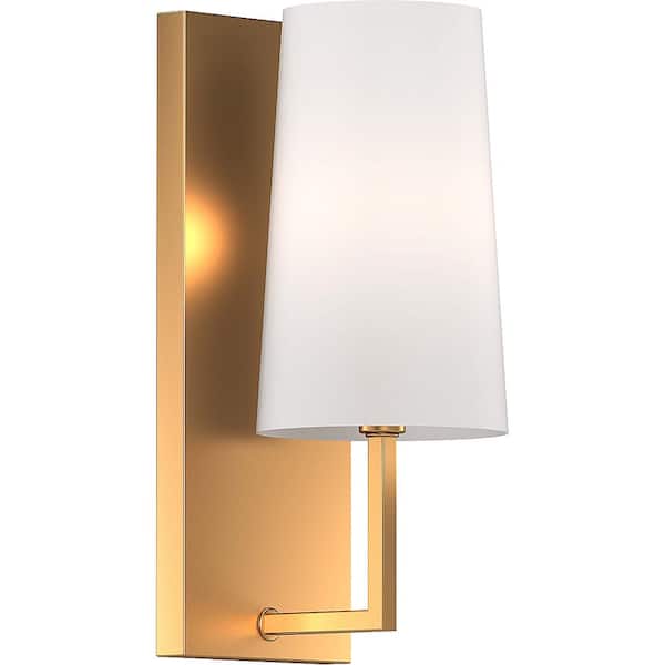 Volume Lighting 1-Light Antique Gold Armed Wall Sconce with Fabric Empire Shade