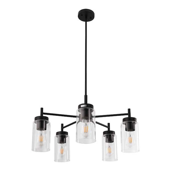 5-Light Rustic Chandelier Fixture ideal for Dining Room with Clear Glass Shades, a Modern Black Pendant Light