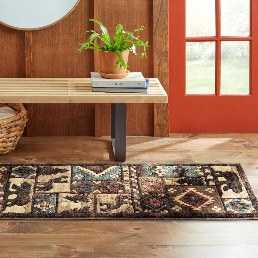 Home Dynamix Buffalo Bear Lodge Runner Area Rug, Brown/ Red, 1'10"x6'10"