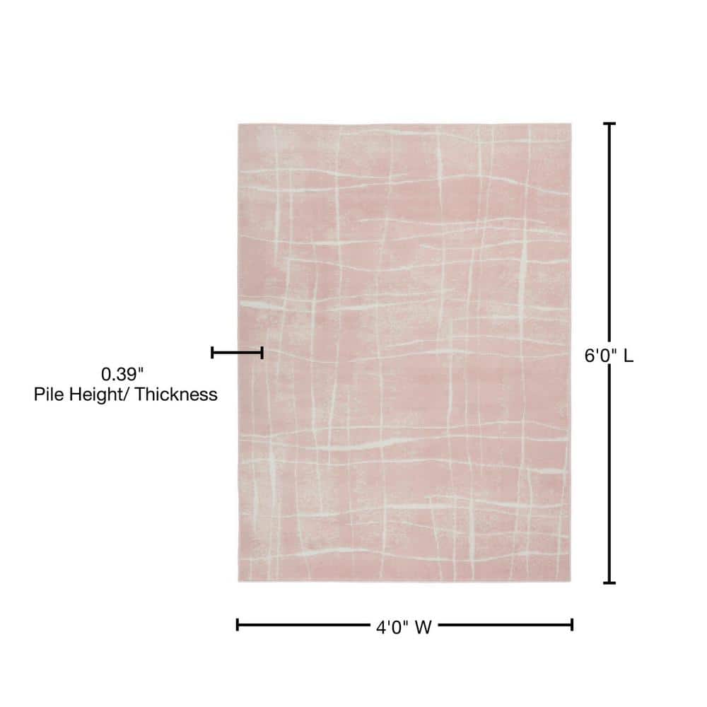 Pink Ivory Abstract 4' x 6' Synthetic Area Rug