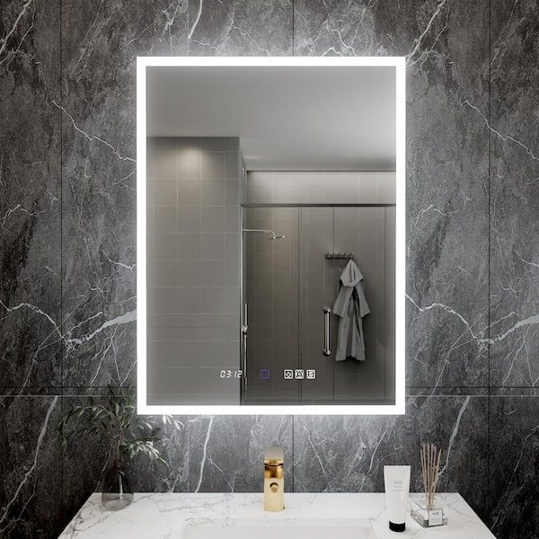 24 in. W x 32 in. H Rectangular Silver Aluminum Recessed/Surface Mount Medicine Cabinet with Mirror and LED (Right Open)