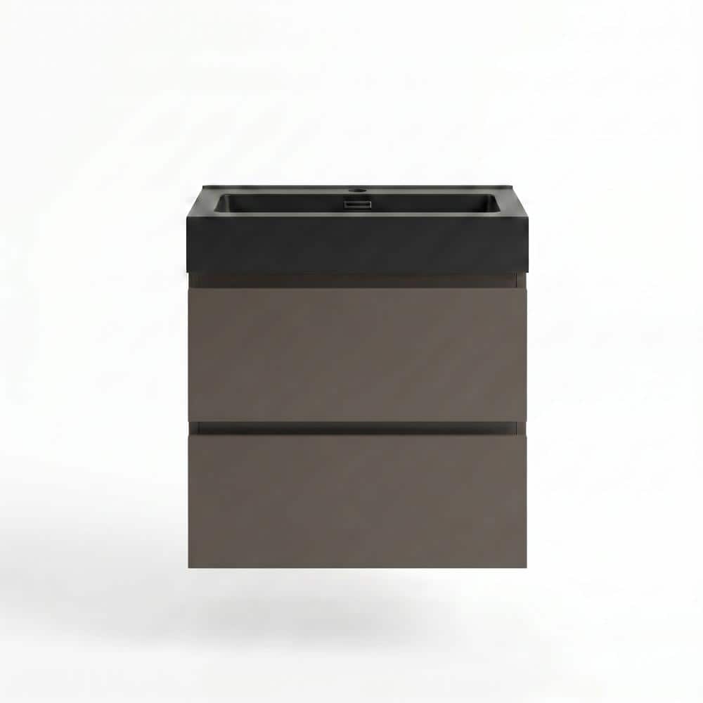 24.03 in. W x 18.12 in. D x 25.2 in. H Floating Bath Vanity in Gray with Black Solid Surface Top price history on PriceWatchPro