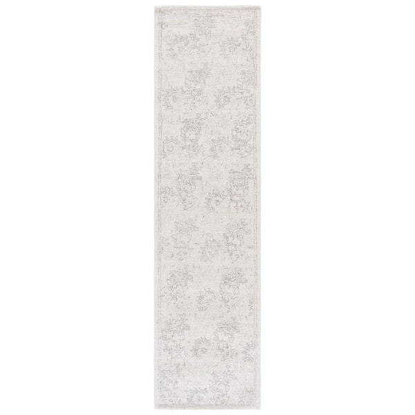Ebony 2 ft. x 9 ft. Gray/Beige Distressed Faded Floral Runner Rug