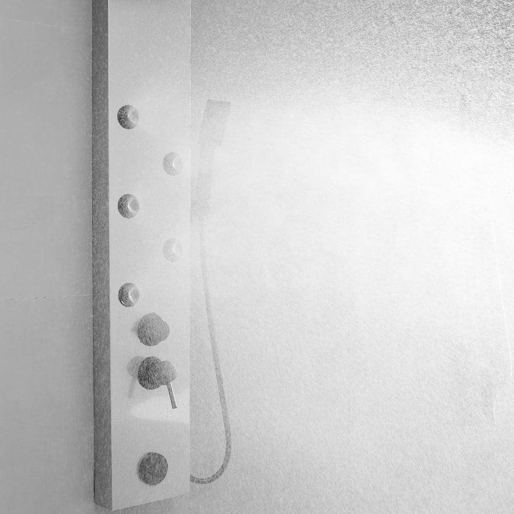 Brushed Nickel 4-Jet Rainfall Shower Panel System with Handheld Wand