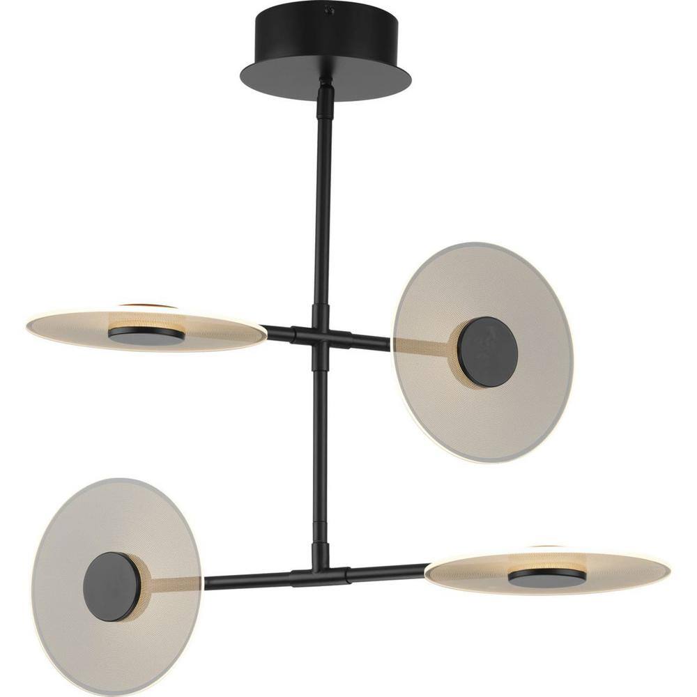 Matte Black Modern LED Hanging Chandelier with Four Lights