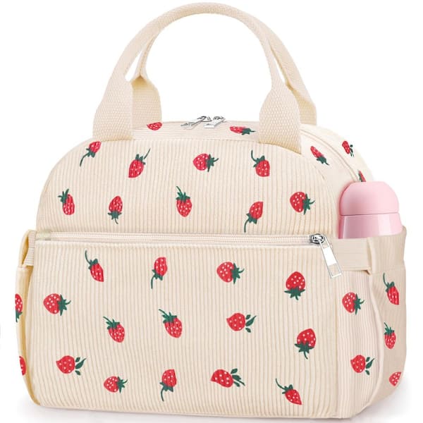 10.6 in Insulated Lunch Bag with Multi Pocket Storage, Strawberry Corduroy, 1 Piece