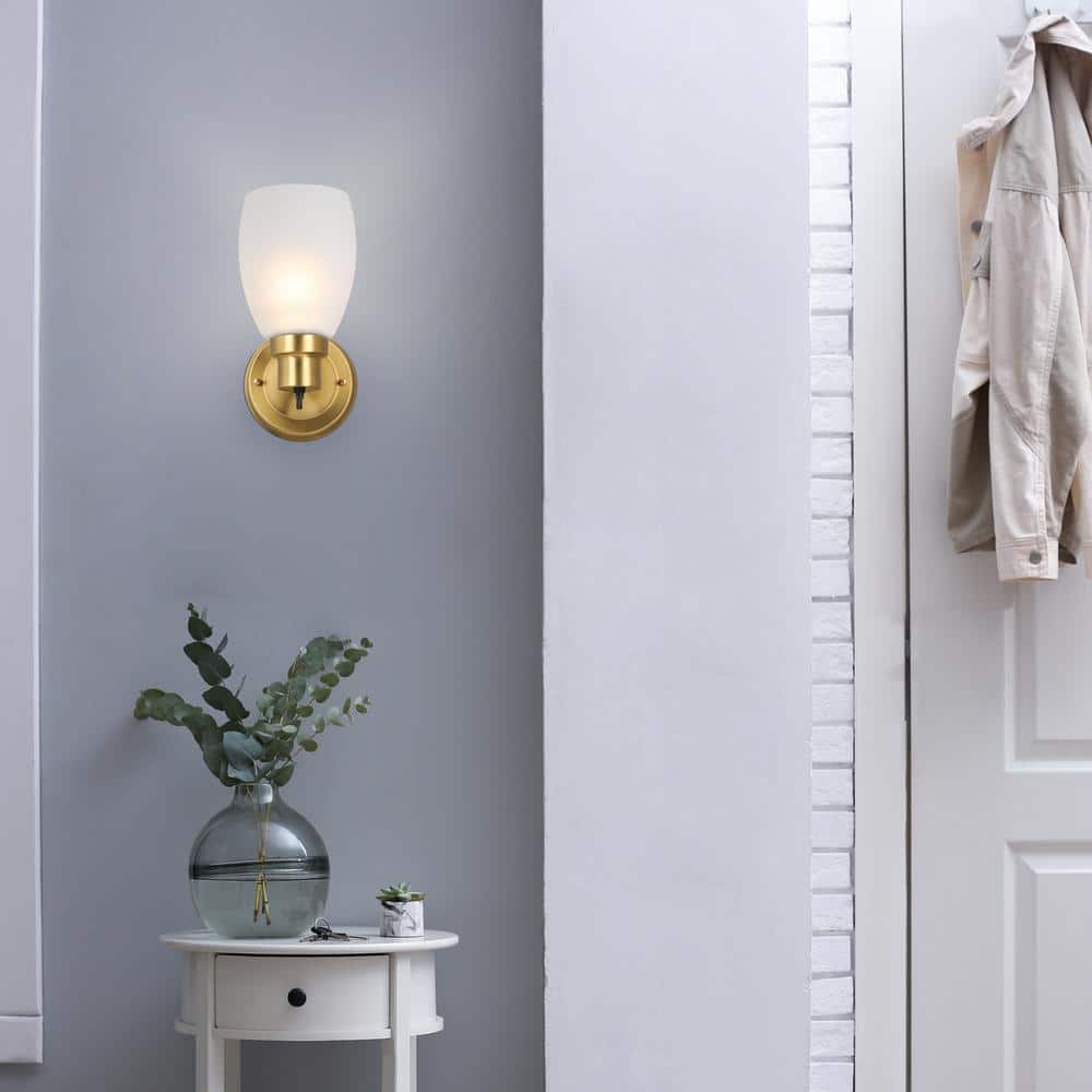 Satin Gold Lydia 9.75" Dimmable Frosted Glass Wall Light