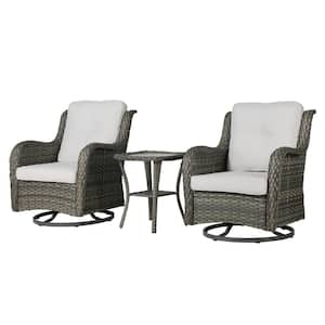 Patio Swivel Wicker Outdoor Rocking Chairs 2-Pieces and Side Table Sets with Beige Cushion (Set of 2)