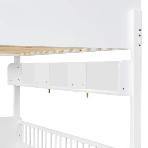 Harper & Bright Designs White Twin Size Wooden Bunk Bed with 3
