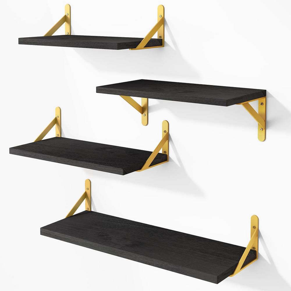 16 in. W x 4 in. D Black/Gold Rustic Decorative Wall Shelf (Set of 4)