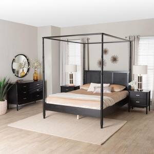 Marisela 4-Piece Black Wood King Bedroom Set with 2-Nightstands