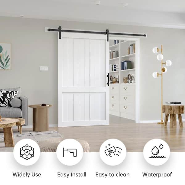 48 in. x 84 in. White DH Shape MDF Sliding Barn Door with Hardware Kit