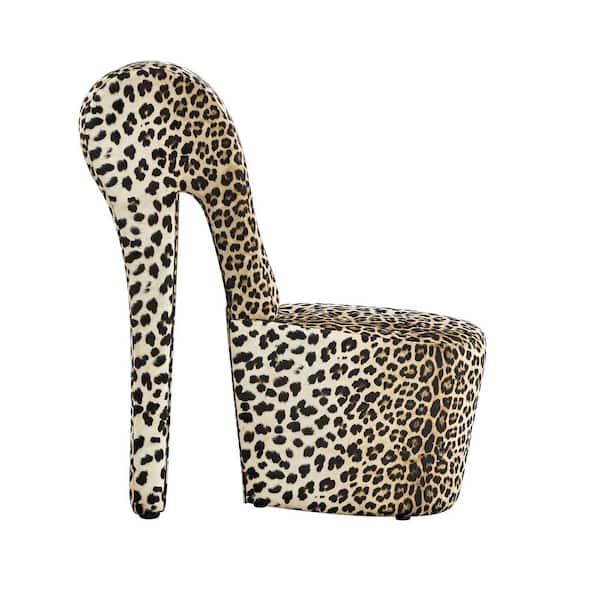 Jackson High Heel Shoe Occasional Chair in Leopard Print - Novelty Accent Seating for Bedroom and Closet