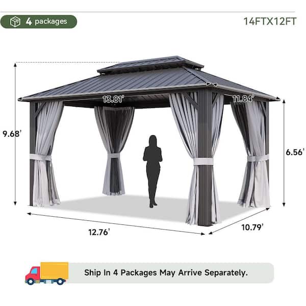 Sizzim 14 ft. x 12 ft. Grey Outdoor Dual-Layer Galvanized Steel