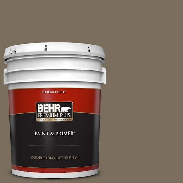 BEHR PREMIUM PLUS 5 gal. #730D-6 Coconut Husk Flat Exterior Paint & Primer