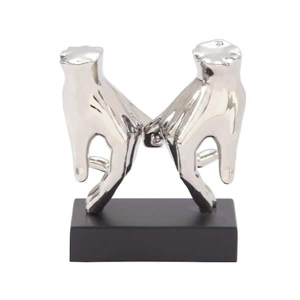 Litton Lane 4 in. x 8 in. Silver Polystone Hands Sculpture