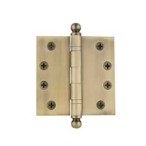 4 in. Antique Brass Ball Tip Heavy-Duty Hinge with Square Corners