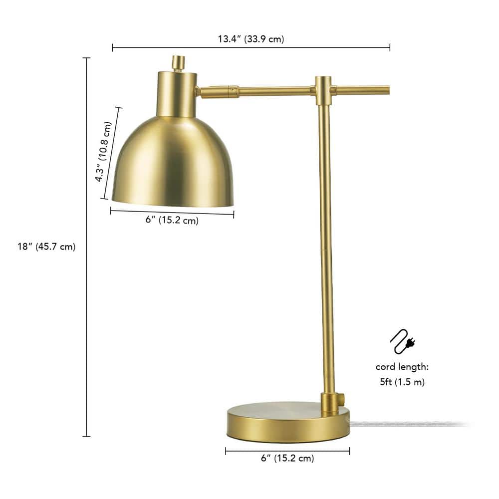 Matte Black Adjustable Desk Lamp with Brass Shade