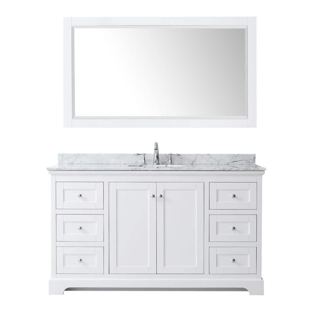 Avery White 60" Single Bathroom Vanity with Carrara Marble Top