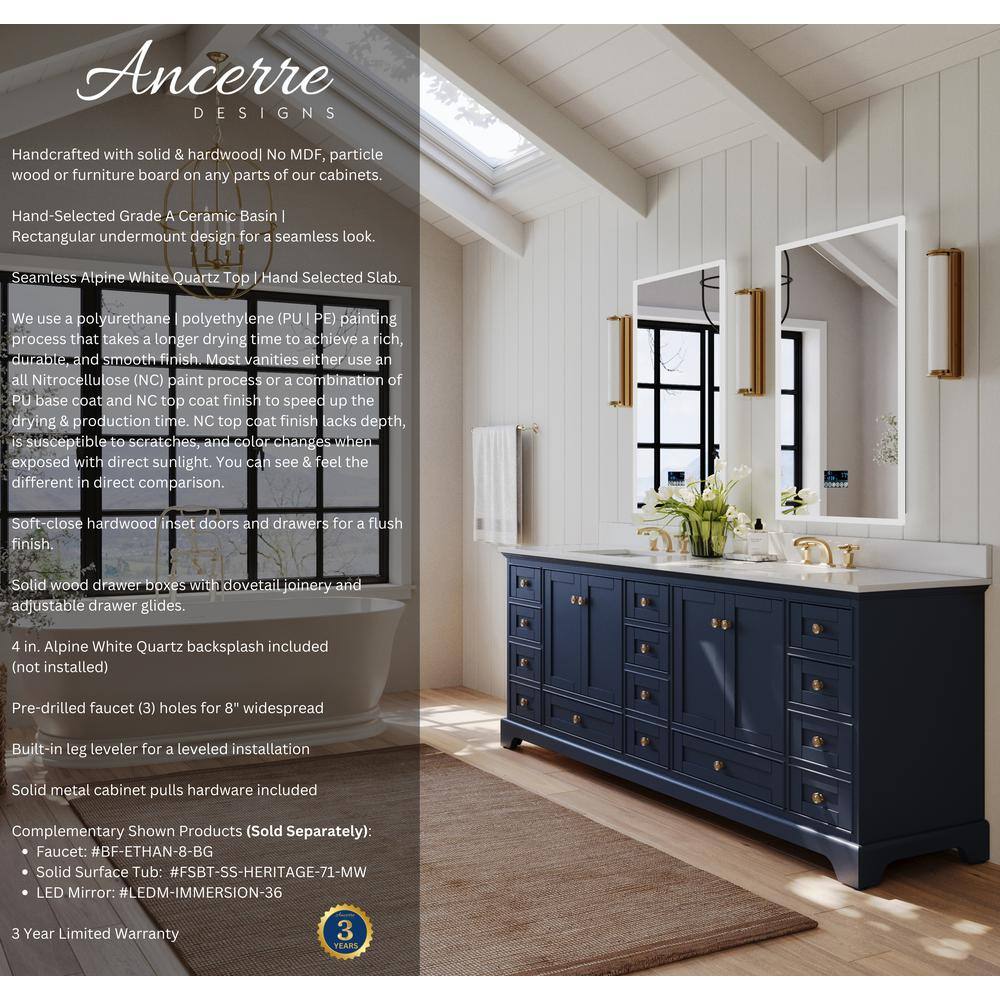 Audrey 84'' Heritage Blue Double Vanity with Calacatta Quartz Top
